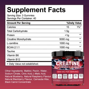 Complément alimentaire en gommes énergétiques pour la croissance musculaire avant l'entraînement, 5 g de créatine monohydrate + <span class=keywords><strong>BCAA</strong></span> + L-carnitine, OEM - Product Image 3