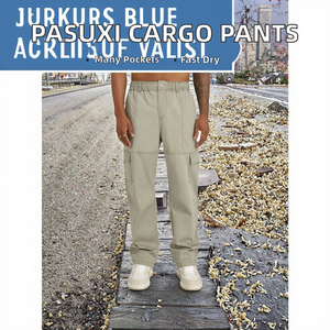 PASUXI Pantalon Cargo Décontracté pour Homme 100% Coton Coupe Droite Ample Multi-Poches Style Jeunesse Streetwear Fermeture Velcro - Product Image 3