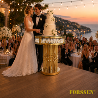 Table de présentation de gâteaux en acier inoxydable doré pour réceptions de mariage et événements