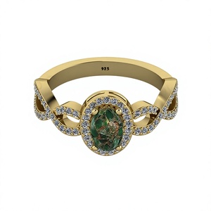 <b>Top</b> Selling 925 Sterling <b>Silver</b> Fine Ring Peridot Copper Turquoise Gemstone Bezel Setting CZ Twisted Cocktail Custom Jewelry - Product Image 1