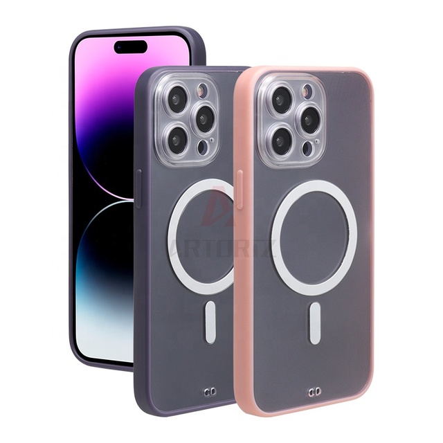 wholesale 5 color translucent anti shock waterproof phone case hybrid tpu pc matte magnetic phone case witn camera protection