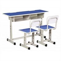 Ensemble de bureau et chaise réglables pour étudiants avec tiroir et étagère, mobilier scolaire double place pour salle de classe