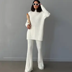 Europe and the United States cross-border explosion autumn winter long-sleeved sweater set knit top slim trousers women's set