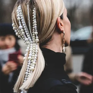 New Types Ngọc Trai Wedding Dài Chuỗi Tóc Phụ Kiện Cho Phụ Nữ Tassel Chain Headband Tóc Clip Trang Trí Tóc Đồ Trang Sức