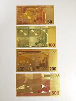 Billet de banque européen 3D en métal plaqué or, jouet fantaisie pour collection ou cadeau, EURO 5 10 20 50 100 200 500, film PET métallisé