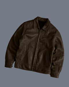 جاكيت جلدي رجالي بني داكن للشتاء بتصميم عتيق ومظهر متهالك، جاكيت جلدي للدراجات النارية مناسب للارتداء اليومي في الطقس البارد - Product Image 2
