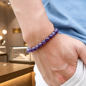 Bracelet en perles d'améthyste violette naturelle, perles de pierre rondes, bijoux en cristal pour la fabrication de bijoux et le port quotidien - Product Image 3