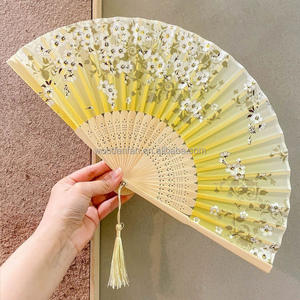 Affascinante Elegante Donna Moderna Fatto a Mano in Bambù di Seta 21cm Pieghevole per Borsa Tascabile Ventilatore con Manica in Tessuto per Danzare Matrimonio - Product Image 2