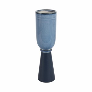 Vaso in Ceramica Moderno Blu Cilindrico Decorativo per Soggiorno, Ufficio, Camera da Letto e Vanità - Product Image 1