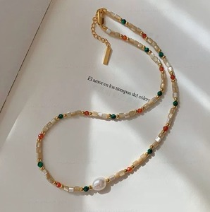 Collar de Perlas de Agua Dulce con Cadena de Aleación Dorada y Conchas Multicolores, Joyería para Mujer, Estilo Oficina - Product Image 3