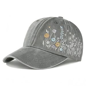 Casquette de baseball vintage délavée avec broderie personnalisée de fleurs, casquette de papa, faible MOQ, vente en gros usine Vietnam, pour femmes, extérieur - Product Image 1