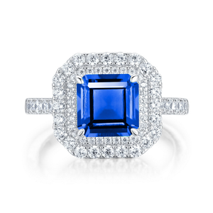 925 <b>silver</b> <b>emerald</b> cut sapphire <b>ring</b>, double layered inlaid women's <b>ring</b> - Product Image 1