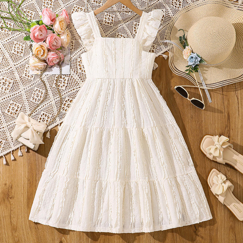 2025 Summer Teenage Wear New French Lace-trimmed Sleeveless Solid