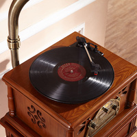 Tourne-disque phonographe antique Lecteur de vinyle Haut-parleurs intégrés avec fonction CD Gramophone vintage Haut-parleurs sans fil