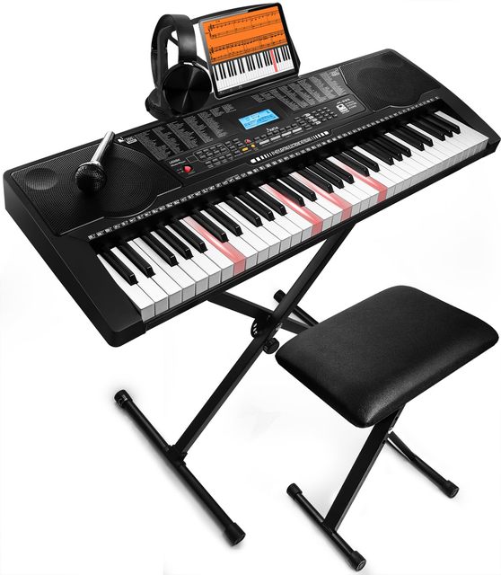 OEM ODM 61 Key Portable Electronic Keyboard Piano with Lighted Full Size Keys LCD Headphones XStand Stool Music Rest Microphone