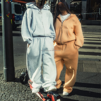 Ensemble de survêtement molletonné épais de haute qualité, pantalon de jogging ample et sweat à capuche zippé, pour le sport et le fitness, uni et vierge, coupe oversize