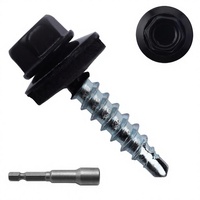 JEGONFRI 300 pièces # 10 x 1 Vis autoperceuses à tête hexagonale noire en acier allié pour toiture avec rondelle EPDM, pour bois et tôle, modèle WG-3774