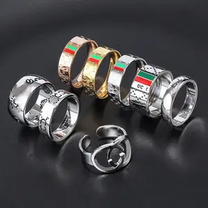 Cincin Baja Titanium, Modis Retro Wanita, Cincin Gelombang Merah Cincin Baja Tahan Karat