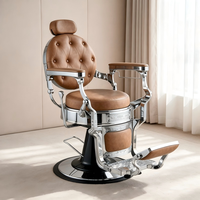 Fauteuil de Barbier Vintage Marron avec Cadre Gravé, Équipement de Coiffure Robuste et Inclinable pour Salon