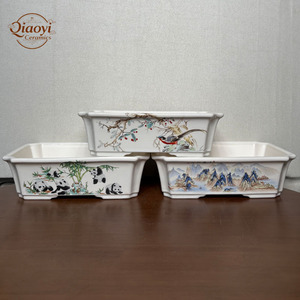Vaso di Bonsai in ceramica di grande stile rettangolare contemporaneo fatto a mano decorazioni per alberi di fiori ad alta temperatura Yixing al forno <span class=keywords><strong>giardino</strong></span> di ceramica - Product Image 1