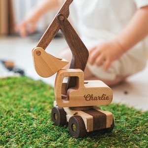Ensemble d'excavatrices jouets <span class=keywords><strong>de</strong></span> construction en bois <span class=keywords><strong>de</strong></span> sécurité faites à la main et personnalisées pour enfants pour le premier anniversaire <span class=keywords><strong>de</strong></span> Noël ou le salon - Product Image 2