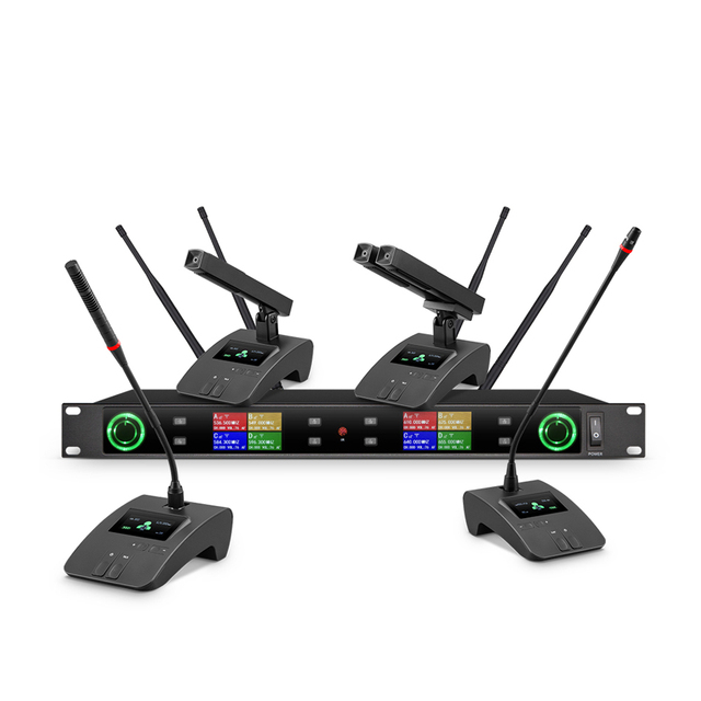 UHF Wireless Gooseneck Condenser Color LCD Screen Noise Cancelling Desktop Conference Microphone