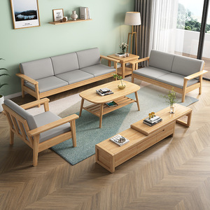 Juego de sofás de madera maciza Rushan, estilo nórdico con almacenamiento para sala de estar - Product Image 2