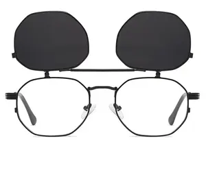 Thời trang mới mặt đất màu đen hai mảnh thiết lập thiết kế kim loại móc Bộ kính thời trang phân cực Kính mát nam nữ kính