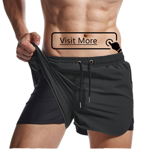 Pantalones Cortos Deportivos 2 en 1 para Hombre, Hechos a Medida, Cintura Alta, Diseño Sólido, Transpirables, Impermeables, de Secado Rápido, 5'', con Bolsillos y Forro - Product Image 1