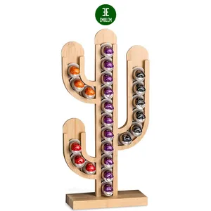 Coffee Pod Holder Bamboo, Compatible with Nespresso Original Line Capsules 23pcs,Creative Cactus Nespresso Pods Holder