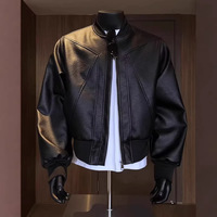 ODM OEM Personnalisé Blouson Bomber Noir Vintage en Cuir PU Matelassé Col Élégant Coupe Droite Homme Printemps Automne Service Logo & Emballage