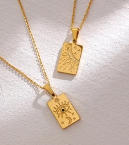 Collana con Segno Zodiacale in Acciaio Inossidabile, Ciondolo Quadrato in Oro 18k, Simbolo Stella Luna Cuore Occhio, Collana Delicata dei Tarocchi - Product Image 3