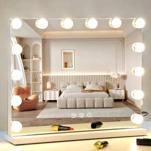 Miroir de maquillage de table avec lumière LED grossissante avec logo personnalisé Design bohème Forme ovale argentée - Product Image 1
