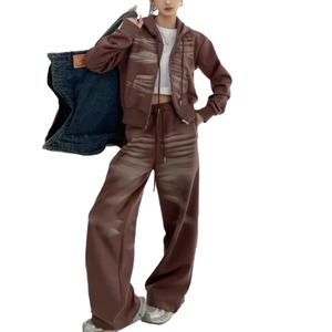 Pantalon de survêtement décontracté pour homme, taille haute, coupe ample, effet délavé, style vintage, couleur cendré, avec sweat à capuche court et pantalon boyfriend décontracté – Vente en gros - Product Image 3