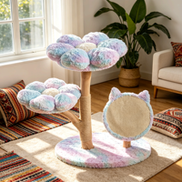 Pettoyglobal 72.5cm Pohon Kucing Double Flower Perch dengan Batang Kayu Melengkung & Mainan Garukan Sisal Bentuk Telinga Kucing, Mudah Dirakit, Aman untuk Kucing