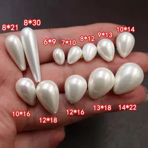 JC crystal multi sizes high quality rainbow white shell pearl half hole tear drop pearl beads with holes