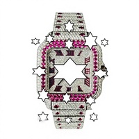 Montre de luxe NYC DIAMOND EMPIRE à mouvement automatique japonais, boîtier carré en acier inoxydable, cadran de 41 mm, moissanite rose