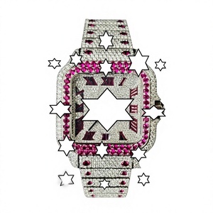 Montre de luxe NYC DIAMOND EMPIRE à mouvement automatique japonais, boîtier carré en acier inoxydable, cadran de 41 mm, moissanite rose - Product Image 1
