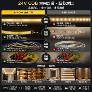Tira de luces Led Cob de 24V, 320LED, 12W, luz lineal Flexible de alto brillo para decoración del hogar, iluminación de techo - Product Image 4