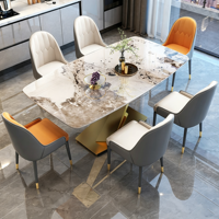 Table à manger rectangulaire en pierre frittée de luxe italienne, style marbre, avec pieds en métal pour la salle à manger à domicile ou l'hôtel