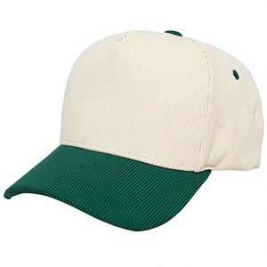 Gorra de Béisbol de Pana de Dos Tonos con Logotipo Personalizado, 5 Paneles, Color Crema y Verde Bosque, Gorra Deportiva Vintage de Alta Calidad, Gorra Trucker de Pana Lisa - Product Image 1