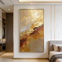 Grande œuvre d'art abstraite moderne texturée avec feuille d'or, décoration murale de luxe 3D en cuir gaufré pour salon, prête à accrocher