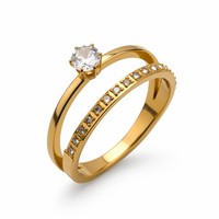 Bague tendance géométrique double rangée en acier inoxydable plaqué or 18 carats pour hommes et femmes
