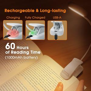 ไฟอ่านหนังสือแบบคลิป LED ปรับความสว่างได้ 4 ระดับ สีขาว ชาร์จผ่าน USB ใช้สำหรับอ่านหนังสือบนเตียง - Product Image 2