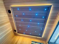 Sauna Moderna de Madera de Hemlock Sólido para 4 Personas con Estufa de Leña Ecológica para Exteriores