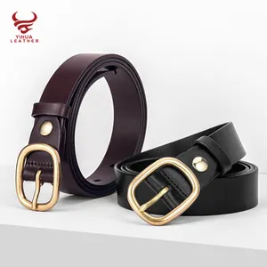 Leather Belts for Woman Dress Waist Belts Brass Buckle Cowhide Leather Classic Fashion French women's belt