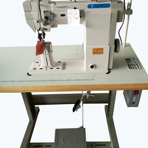 Industrial Double Needle Sewing Machine Direct Drive Feed Roller Post Bed Shoe Leather Tailor Machine