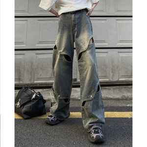 Jeans pour hommes à ourlet contrastant, coupe droite, en denim, avec détails audacieux, vente en gros - Product Image 3