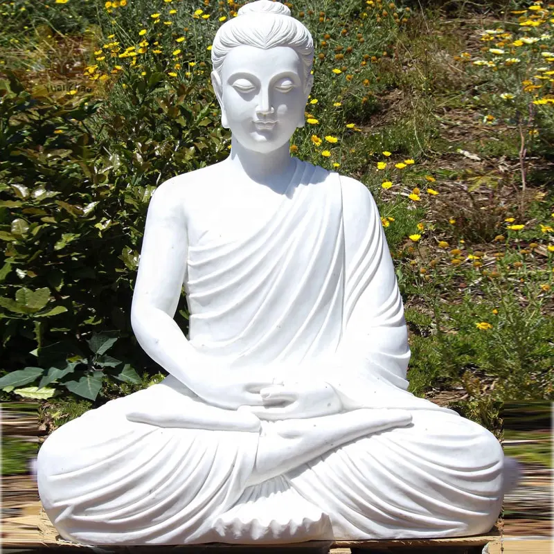 Estatua de Buda religiosa de piedra de jardín, estatua de Buda de piedra Natural sentado, estatua de Buda de meditación para decoración al aire libre