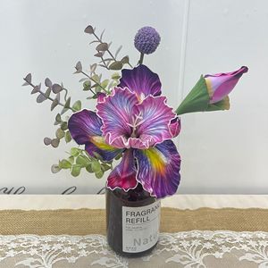Bouquet d'iris artificiels Floraville, violet, rouge, blanc, fleurs en plastique pour la décoration de la maison, arrangement en vase avec bouteille de recharge de 500 ml - Product Image 2